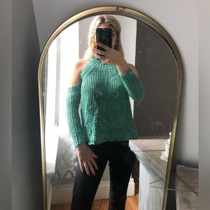 Cold shoulder knit fall green sweater small